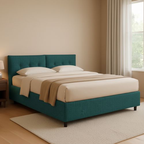 Letto Piazza e Mezza Verde Petrolio Sfoderabile Contenitore, Dimensione Materasso 120x200 cm - Concesio