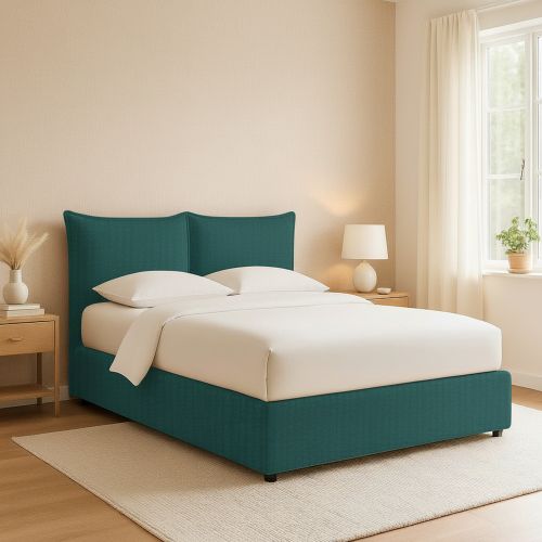 Letto Piazza e Mezza Verde Petrolio Sfoderabile Contenitore, Dimensione Materasso 120x200 cm - Marmora