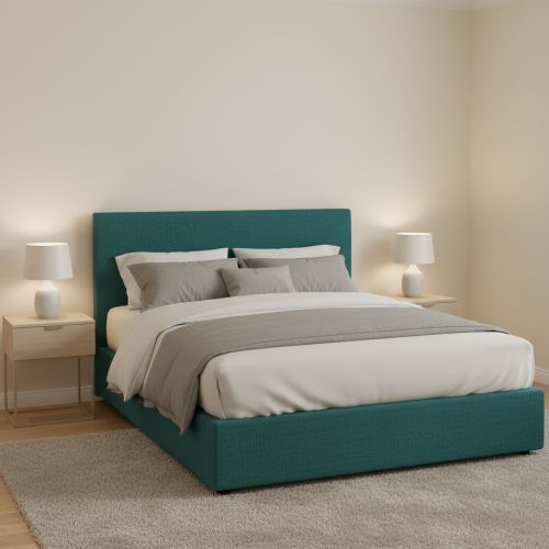 Letto Piazza e Mezza Verde Petrolio Sfoderabile Contenitore, Dimensione Materasso 120x200 cm - Noceto