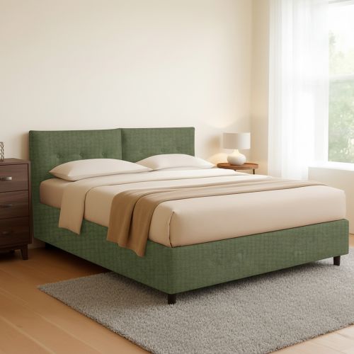 Letto Piazza e Mezza Verde Sfoderabile Contenitore, Dimensione Materasso 120x200 cm - Concesio