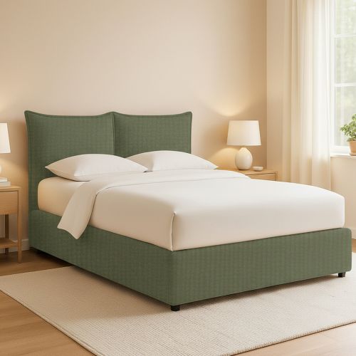 Letto Piazza e Mezza Verde Sfoderabile Contenitore, Dimensione Materasso 120x200 cm - Marmora