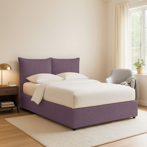 Letto Piazza e Mezza Viola Lilla Sfoderabile Contenitore, Dimensione Materasso 120x200 cm - Marmora