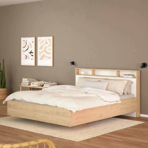 Letto piazza e mezza Zinasco, 206x150 h97 cm, Rovere e Bianco