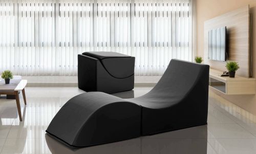 Letto pieghevole Andreina, Pouf trasformabile in letto singolo, 100% Made in Italy, Pouf trasformabile in una chaise longue in ecopelle, Cm 130x50h50, Nero
