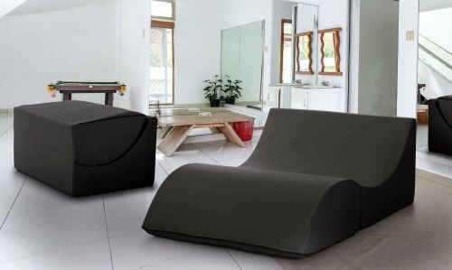 Letto pieghevole Annabella, Pouf trasformabile in letto matrimoniale, 100% Made in Italy, Pouf trasformabile in una chaise longue in ecopelle, Cm 100x200h70, Nero