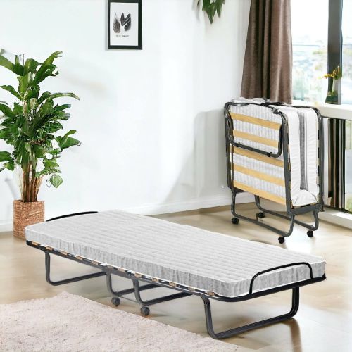Letto Pieghevole Bianco Materasso Incluso Dimensione Materasso 80x190x10 cm, Imbottito - Nives