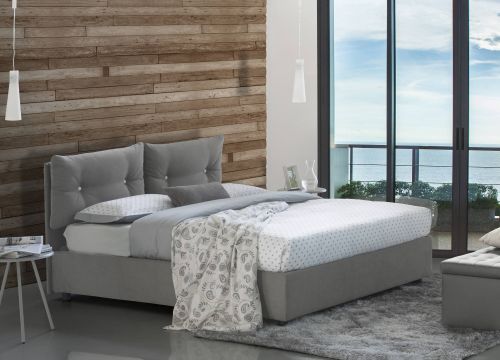 Letto singolo Adelaide, Letto contenitore con rivestimento in tessuto, 100% Made in Italy, Apertura frontale, adatto per materasso Cm 80x190, Grigio