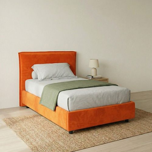 Letto Singolo Arancione Sfoderabile Contenitore, Dimensione Materasso 80x190 cm Made in Italy - Brusson
