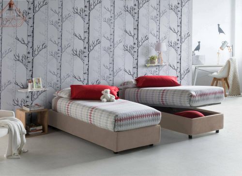 Letto singolo Asia, Letto contenitore con rivestimento in tessuto, 100% Made in Italy, Apertura frontale, adatto per materasso Cm 80x190, Tortora