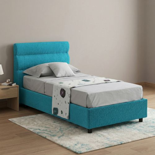 Letto Singolo Azzurro Materasso Incluso Sfoderabile, Contenitore Made in Italy - Adalpina