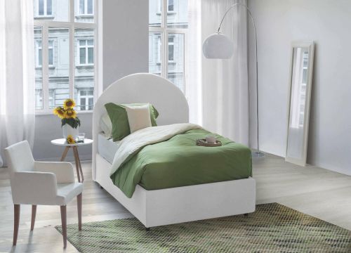 Letto singolo Beatrice, Letto contenitore con rivestimento in tessuto, 100% Made in Italy, Apertura frontale, adatto per materasso Cm 80x190, Bianco