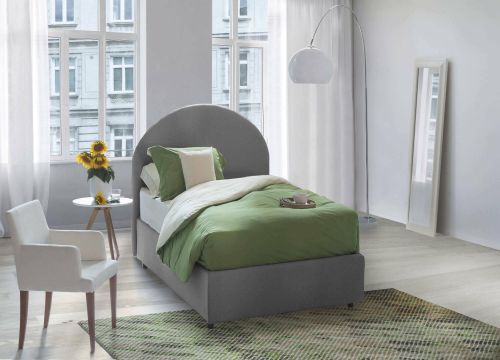 Letto singolo Beatrice, Letto contenitore con rivestimento in tessuto, 100% Made in Italy, Apertura frontale, adatto per materasso Cm 80x190, Grigio