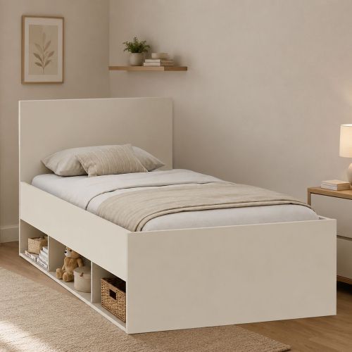 Letto Singolo Beige Dimensione Materasso 90x190 cm con Vani Portaoggetti, Singolo - Lifarare