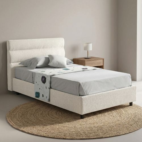 Letto Singolo Beige Materasso Incluso Sfoderabile, Contenitore Made in Italy - Brendola