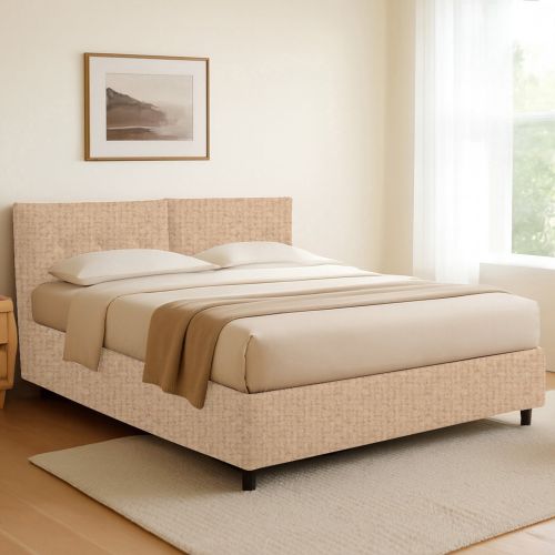 Letto Singolo Beige Sfoderabile Contenitore, Dimensione Materasso 90x190 cm - Stazzano