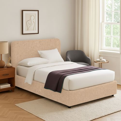 Letto Singolo Beige Sfoderabile Contenitore, Dimensione Materasso 90x190 cm - Supino