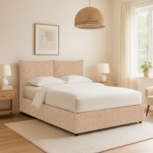 Letto Singolo Beige Sfoderabile Contenitore, Dimensione Materasso 90x200 cm - Lapedona