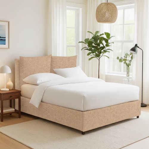 Letto Singolo Beige Sfoderabile Contenitore, Dimensione Materasso 90x200 cm - Oncino