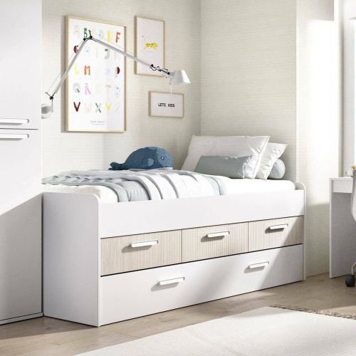 Letto singolo bianco e rovere 95x194cm - Aftro