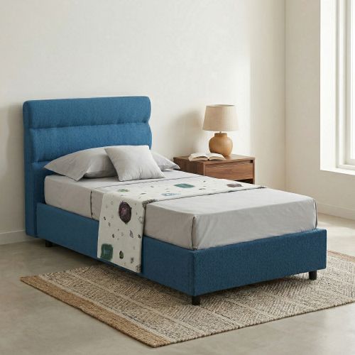 Letto Singolo blu Sfoderabile Contenitore, Dimensione Materasso 80x190 cm Made in Italy - Brez