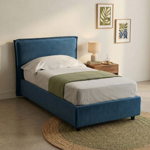 Letto Singolo blu Sfoderabile Contenitore, Dimensione Materasso 80x190 cm Made in Italy - Brusson