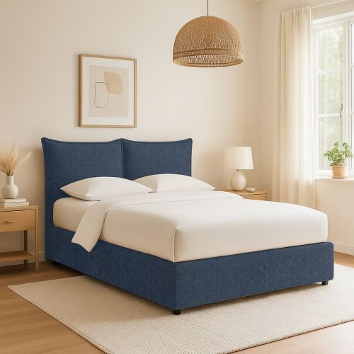 Letto Singolo blu Sfoderabile Contenitore, Dimensione Materasso 90x190 cm - Rosora