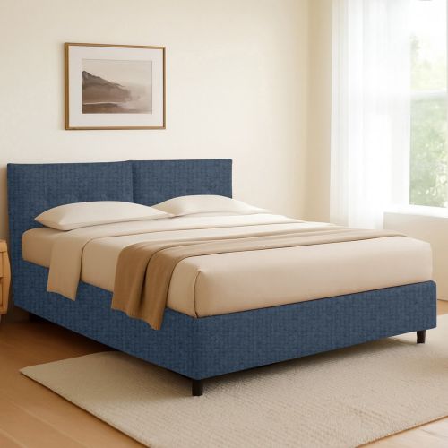 Letto Singolo blu Sfoderabile Contenitore, Dimensione Materasso 90x190 cm - Stazzano