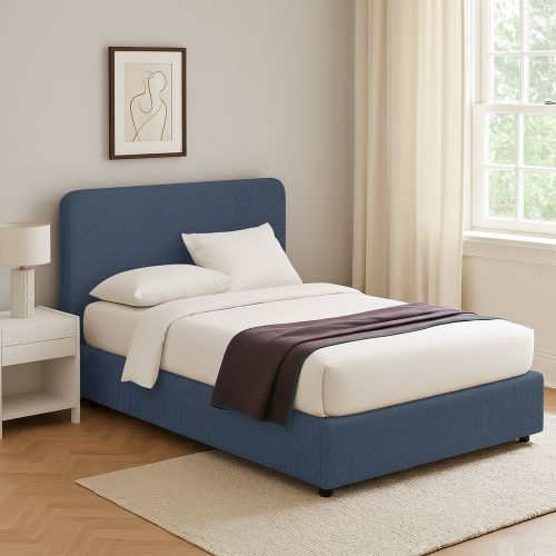 Letto Singolo blu Sfoderabile Contenitore, Dimensione Materasso 90x190 cm - Supino