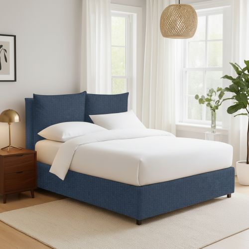 Letto Singolo blu Sfoderabile Contenitore, Dimensione Materasso 90x200 cm - Oncino