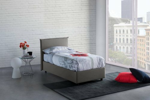 Letto singolo Brunella, Letto contenitore con rivestimento in tessuto, 100% Made in Italy, Apertura frontale, con materasso Cm 80x190 incluso, Grigio