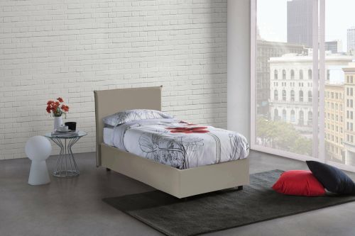 Letto singolo Brunilde, Letto contenitore con rivestimento in ecopelle, 100% Made in Italy, Apertura laterale, adatto per materasso Cm 80x190, Tortora