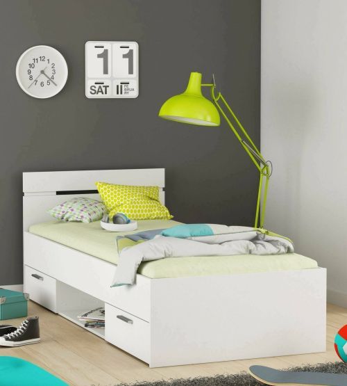 Letto singolo Buech, Sommier per camera da letto, Giroletto per stanza, Struttura porta materasso, 200x90 h74 cm, Bianco opaco