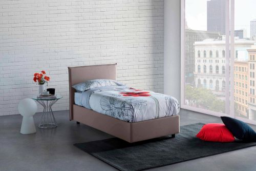 Letto singolo Candida, Letto contenitore con rivestimento in tessuto, 100% Made in Italy, Apertura laterale, adatto per materasso Cm 80x190, Tortora