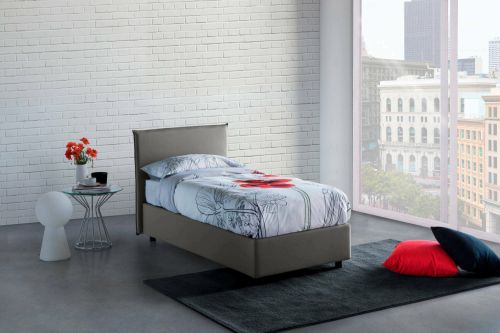 Letto singolo Carola, Letto contenitore con rivestimento in tessuto, 100% Made in Italy, Apertura laterale, con materasso Cm 80x190 incluso, Grigio