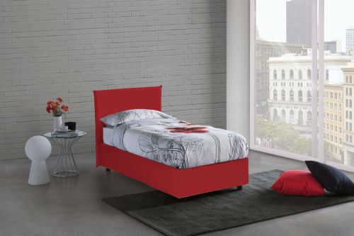 Letto singolo Cassiopea, Letto contenitore con rivestimento in tessuto, 100% Made in Italy, Apertura frontale, adatto per materasso Cm 80x200, Rosso