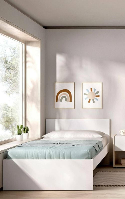 Letto singolo Castellaro, Sommier per camera da letto, Giroletto per stanza, Struttura porta materasso, 96x195 h67 cm, Bianco