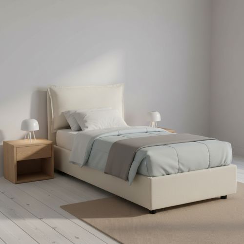 Letto singolo con contenitore beige 95x205cm in legno - Alto