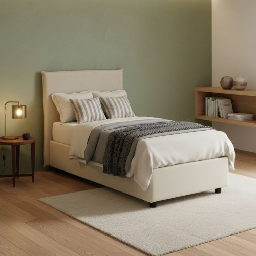 Letto singolo contenitore beige 105x205cm rete inclusa - Ajan