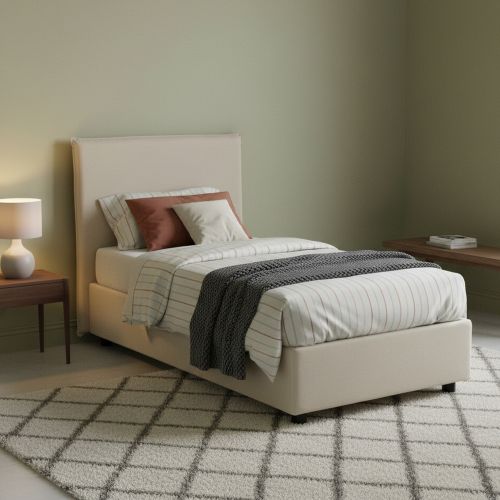 Letto singolo contenitore beige 105x215cm rivestimento in tessuto - Alder