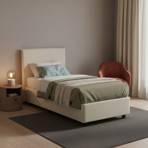 Letto singolo contenitore beige 95x205cm rete inclusa - Acuila
