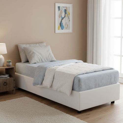 Letto singolo contenitore bianco 105x205cm rivestimento in ecopelle - Nantine