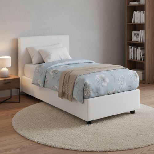 Letto singolo contenitore bianco 105x205cm rivestimento in tessuto - Arminius