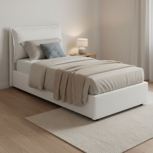 Letto singolo contenitore bianco 105x205cm sfoderabile - Aigor