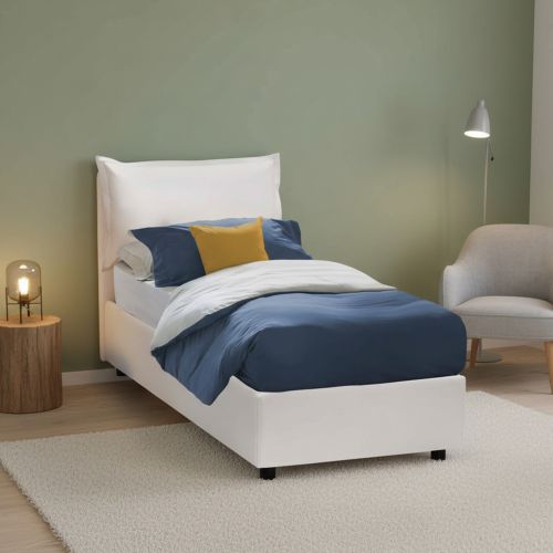 Letto singolo contenitore bianco 105x215cm rivestimento in ecopelle - Anitza