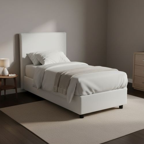 Letto singolo contenitore bianco 105x215cm rivestimento in tessuto - Alder