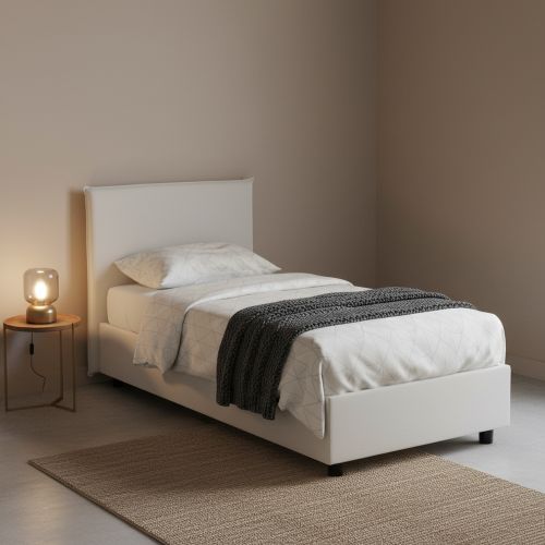 Letto singolo contenitore bianco 95x205cm comfort - Grecale