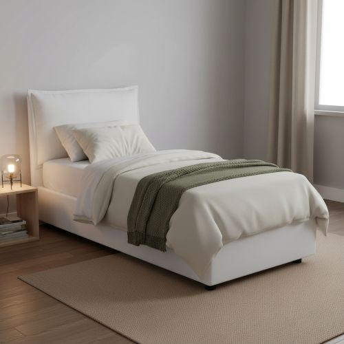 Letto singolo contenitore bianco 95x205cm imbottito - Armaduk