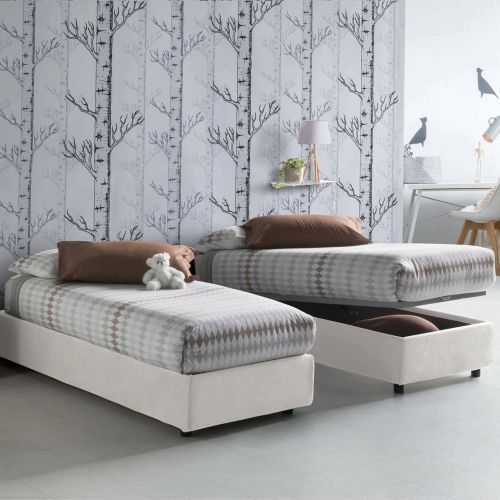 Letto singolo contenitore bianco 95x205cm rivestito in tessuto - Aquolina