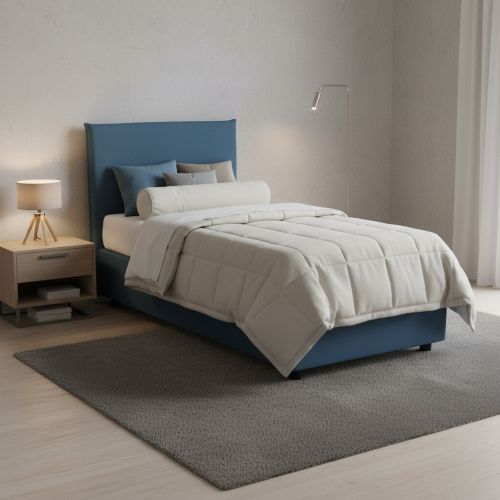 Letto singolo contenitore blu 105x215cm con testiera imbottita - Alison
