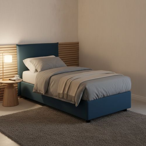 Letto singolo contenitore blu 95x205cm imbottito - Argentino
